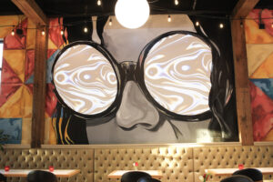 Bravado Small Plates & Pizzabar dining room where you can find interactive art in Cool Springs, Franklin, TN.