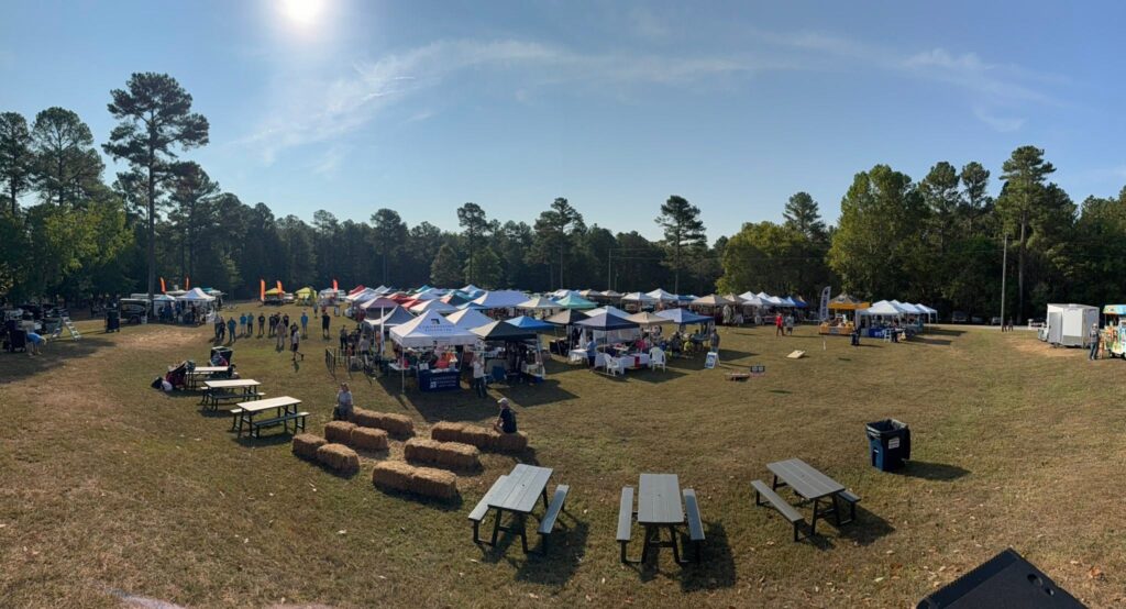 Vendor tents and festival activities at Fairview Nature Fest at Bowie Nature Park in Fairview, Tennessee