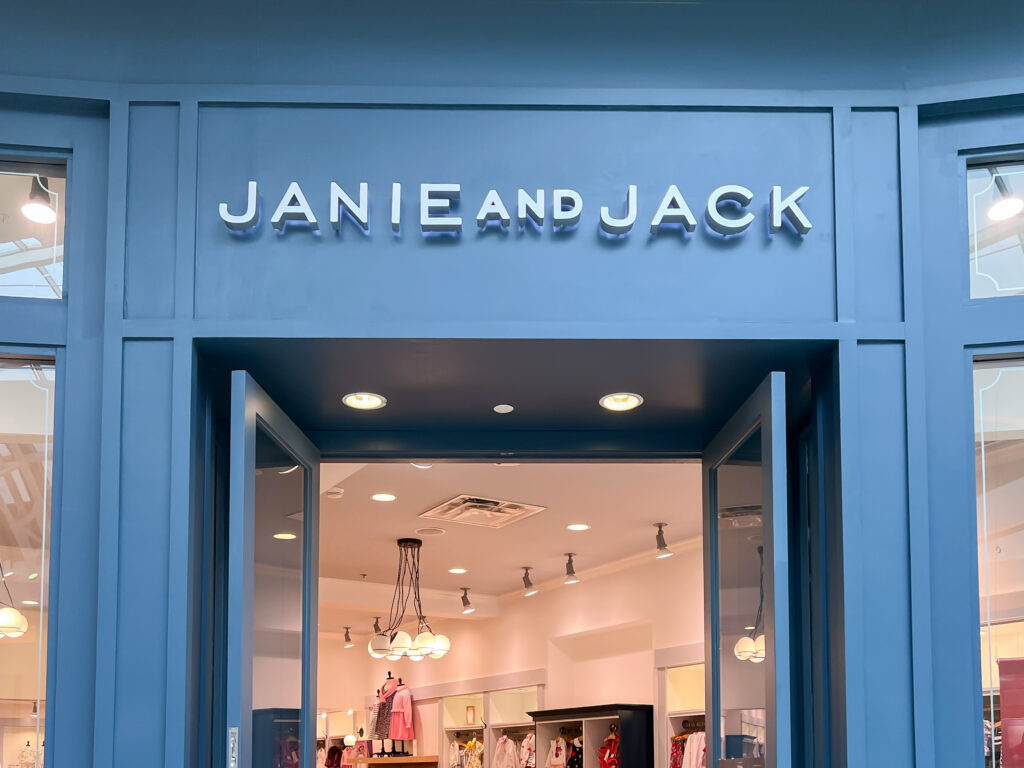 A Janie and Jack store front at a shopping mall. Janie and Jack is an American children's fashion brand owned by Gap Inc.