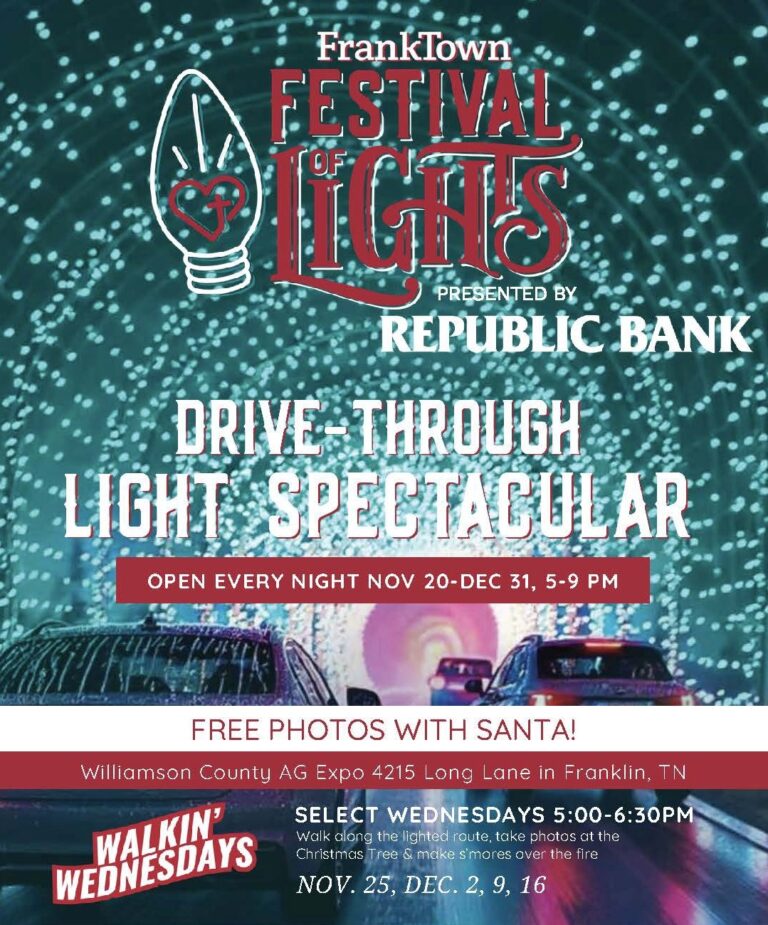 2026 FrankTown Festival of Lights in Franklin, TN, a holiday light show for all ages!