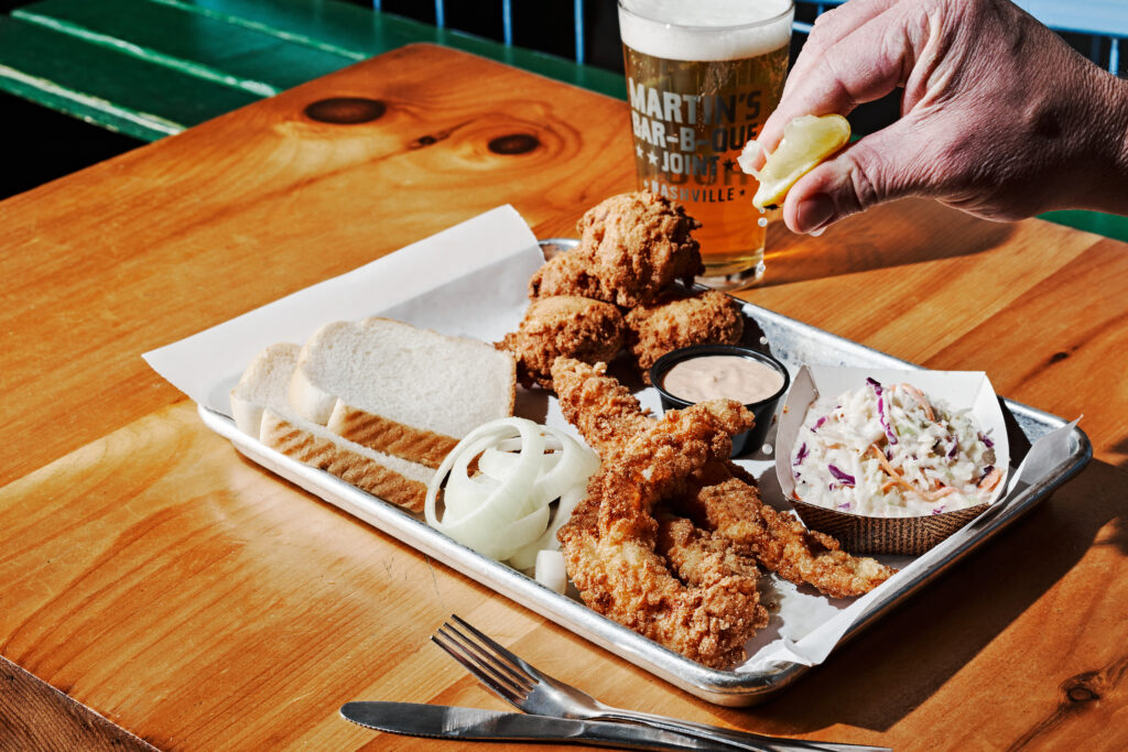 Martin_s Bar-B-Que Joint Fried Catfish Fillets, Hush Puppies, Slaw
