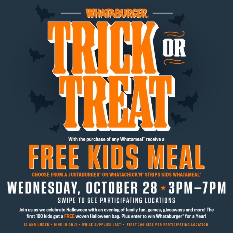 Whataburger Trick or Treat Bag Giveaway in Franklin, Williamson County, TN and Middle TN participating locations.
