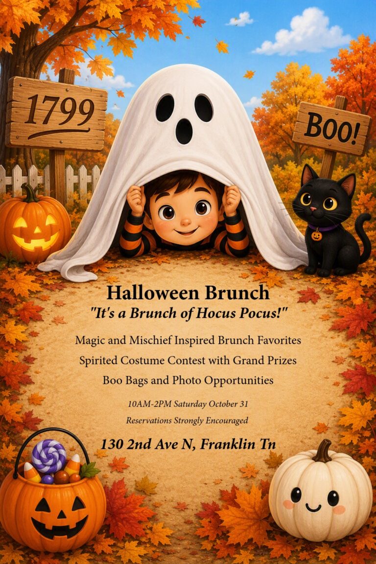 A Spirited Brunch Halloween event in Franklin, TN at 1799 Kitchen & Bar Room.