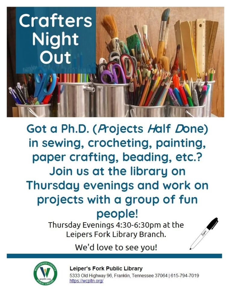 Crafters Night Out at the Leiper’s Fork, TN Library.