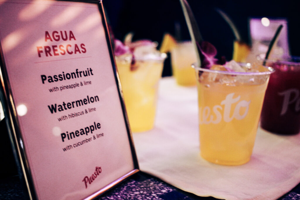 Agua fresca drink served at Puesto Mexican restaurant in Nashville Yards, Nashville, TN.
