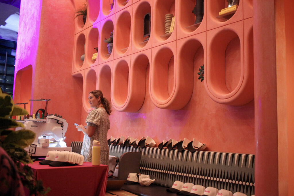 Custom hat making station at Puesto Mexican restaurant in Nashville Yards, Nashville, TN.