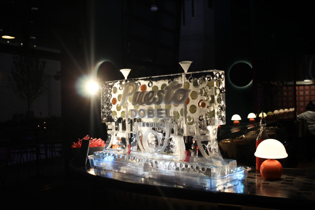 Ice luge and shot glass at Puesto in Nashville Yards, Nashville, TN.