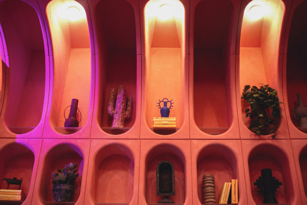 Interior decor wall at Puesto Mexican restaurant in Nashville Yards, Nashville, TN.