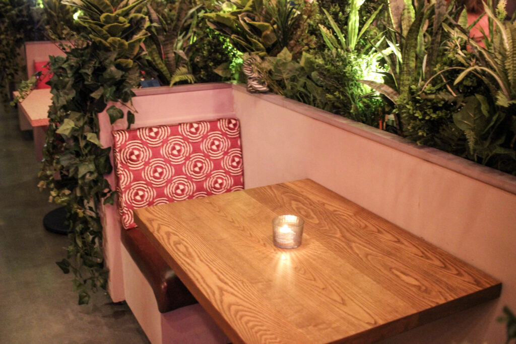 Indoor seating at Puesto Mexican restaurant in Nashville Yards, Nashville, TN.