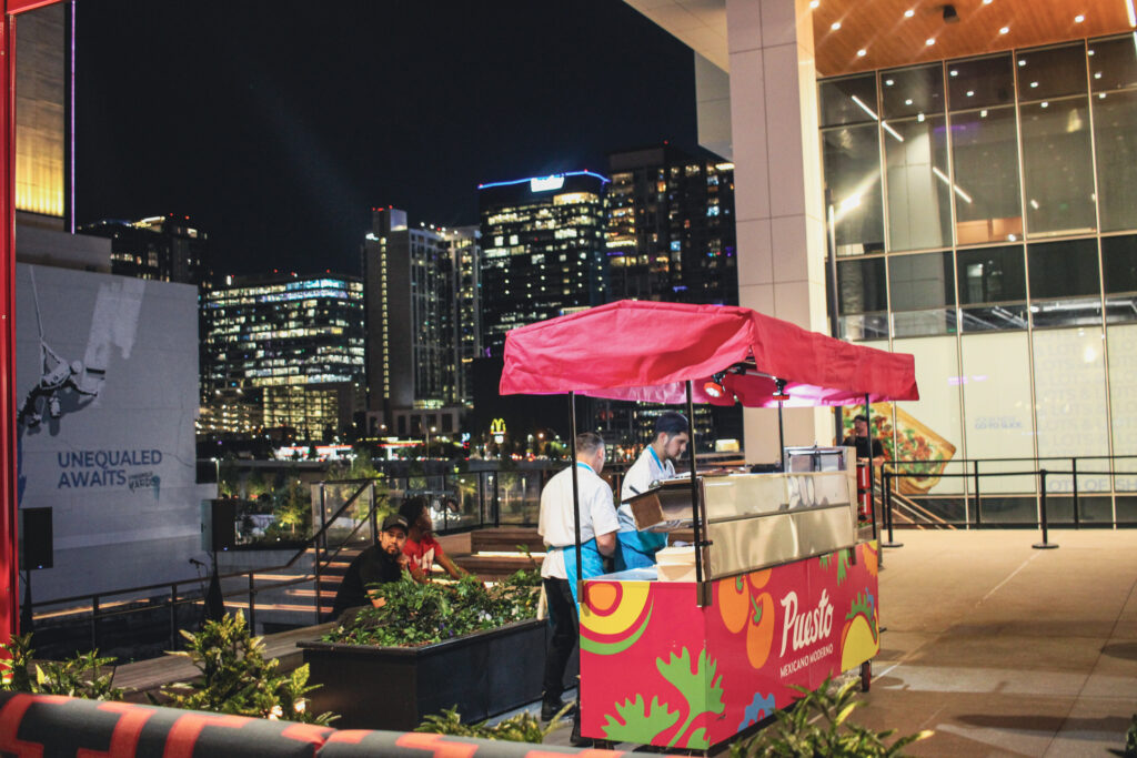 Outdoor food cart at Puesto Mexican restaurant in Nashville Yards, Nashville, TN.