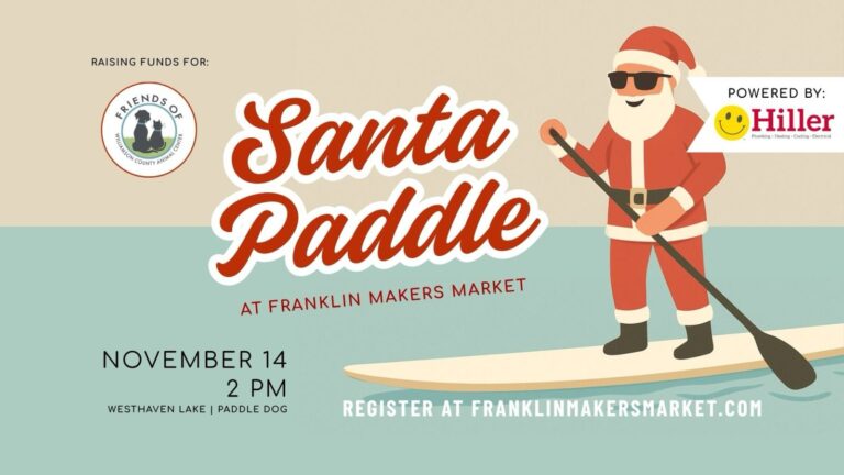 Santa Paddle at Franklin Makers Market Holiday Market in Franklin TN.