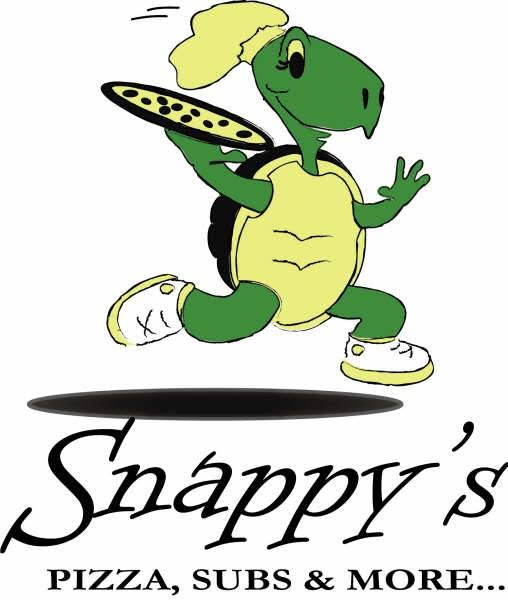 Snappy’s Pizza logo featuring a cartoon turtle carrying a pizza for the Fairview, Tennessee, restaurant.