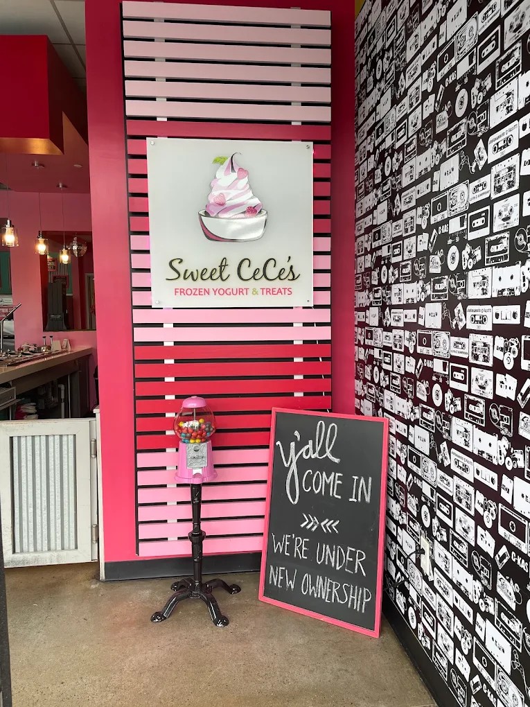 Interior entrance of Sweet CeCe’s in Cool Springs, Franklin, Tennessee, with the frozen yogurt shop sign and colorful décor.